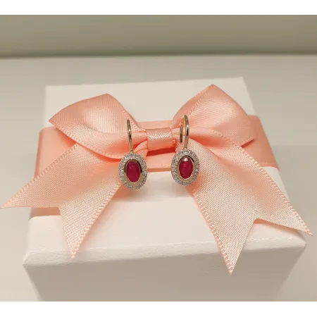 ZŁOTE 585 KOLCZYKI RUBIN DIAMENTY NA PREZENT