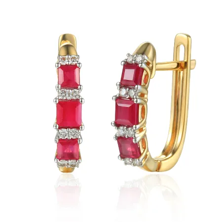 Złote Kolczyki Rubiny Diamenty Angielskie pr. 585