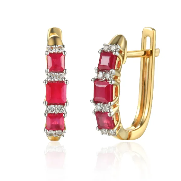 Złote Kolczyki Rubiny Diamenty Angielskie pr. 585