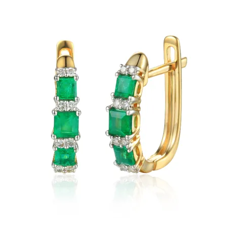 Złote Kolczyki ze Szmaragdami i Diamentami pr. 585