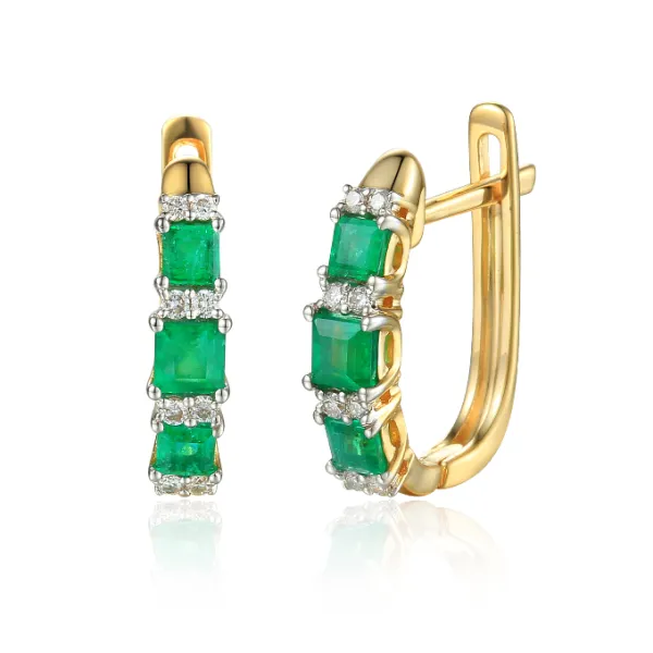 Złote Kolczyki ze Szmaragdami i Diamentami pr. 585