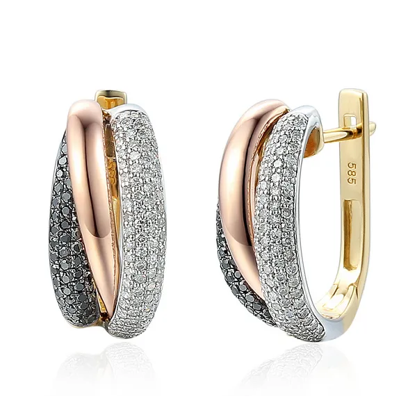 ZŁOTE 585 KOLCZYKI CZARNE DIAMENTY 0,34 ct