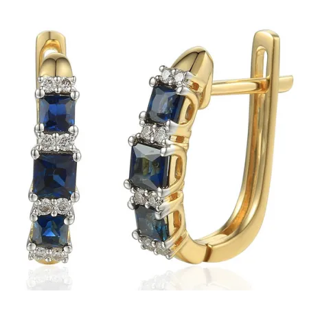 Złote Kolczyki z Szafirami i i Diamentami pr.585