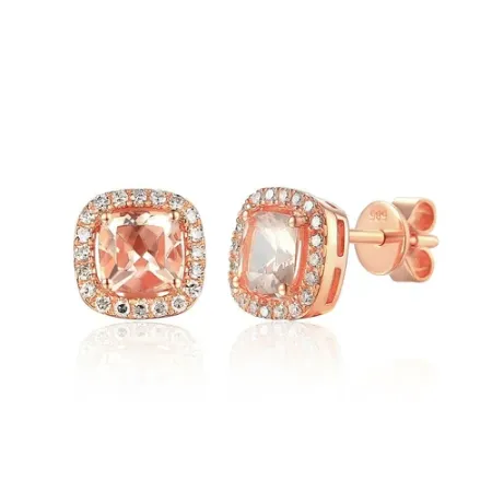 KOLCZYKI 585 MORGANIT I DIAMENTY RÓŻOWE ZŁOTO