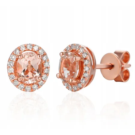 KOLCZYKI 585 MORGANIT DIAMENTY RÓŻOWE ZŁOTO SZTYFT