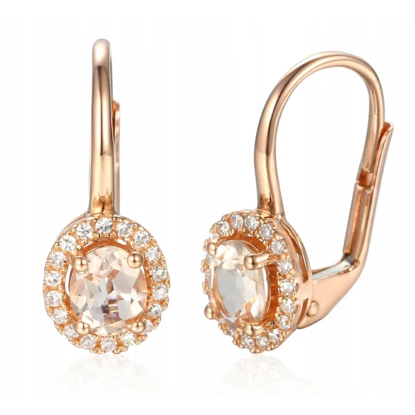 RÓŻOWY 585 KOLCZYKI MORGANIT DIAMENTY PATENTKA