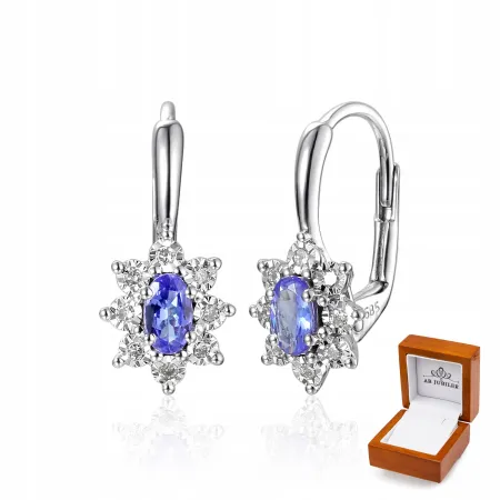 KOLCZYKI TANZANIT DIAMENTY BIAŁE ZŁOTO PRÓBA 585