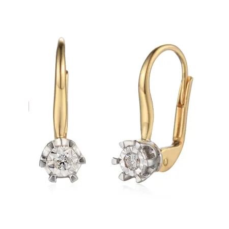 KOLCZYKI DIAMENTY ŻÓŁTO BIAŁE ZŁOTO PRÓBA 0,10ct