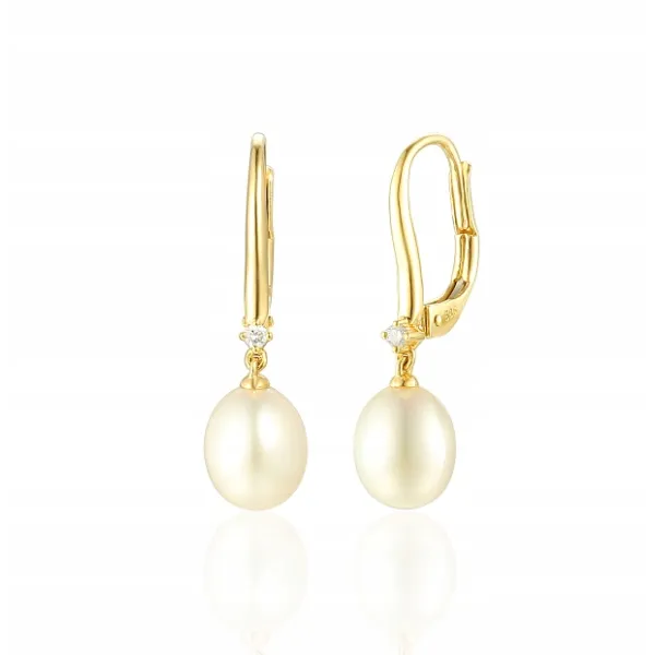 ZŁOTE KOLCZYKI PERŁY DIAMENTY PATENTKA PRÓBA 585