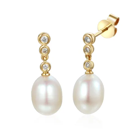 Złote Kolczyki 585 Perły i Diamenty Eleganckie