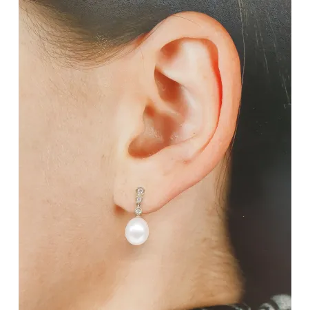 Złote Kolczyki 585 Perły i Diamenty Eleganckie