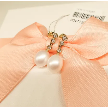 Złote Kolczyki 585 Perły i Diamenty Eleganckie