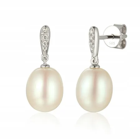 ZŁOTE KOLCZYKI 585 PERŁY I DIAMENTY ELEGANCKIE