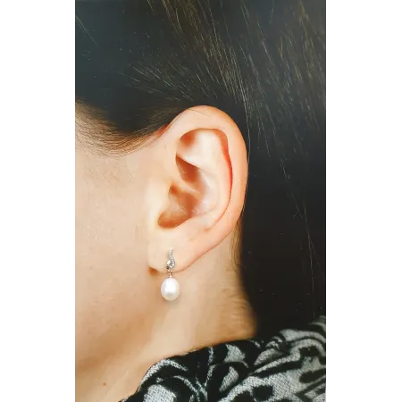 ZŁOTE KOLCZYKI 585 PERŁY I DIAMENTY WISZĄCE