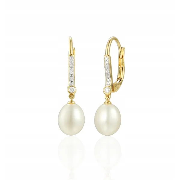 ZŁOTE KOLCZYKI PERŁY DIAMENTY PATENTKA PRÓBA 585