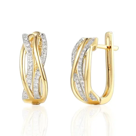 Złote 14K Kolczyki Diamenty Zapięcie Angielskie