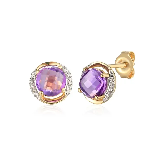 Złote Kolczyki Ametyst Diamenty Próba 585 Sztyft