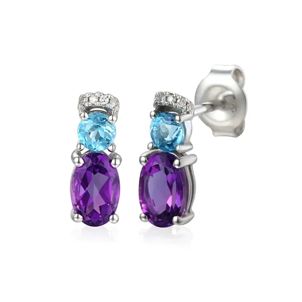 Kolczyki Białe Złoto Ametyst Topaz Diamenty Sztyft