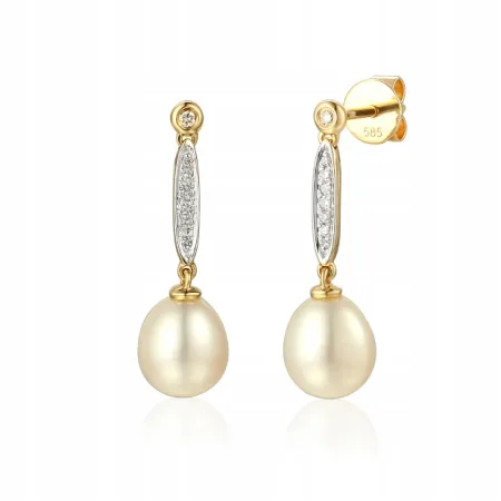 KOLCZYKI BIAŁE ZŁOTO PERŁY DIAMENTY PRÓBA 585