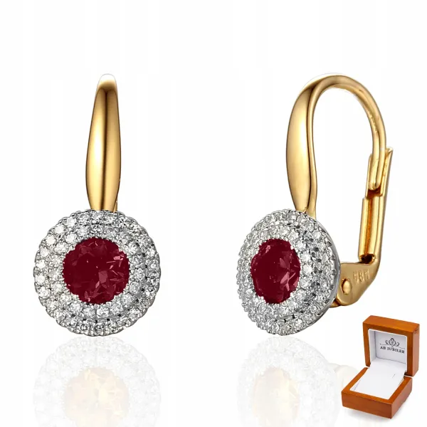 ZŁOTE 585 KOLCZYKI RUBINY I DIAMENTY PATENTKA