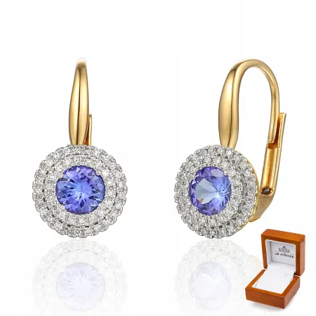 ZŁOTE 585 KOLCZYKI TANZANIT I DIAMENTY NA PREZENT