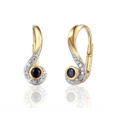 ZŁOTE 585 KOLCZYKI SZAFIR DIAMENTY PATENTKA