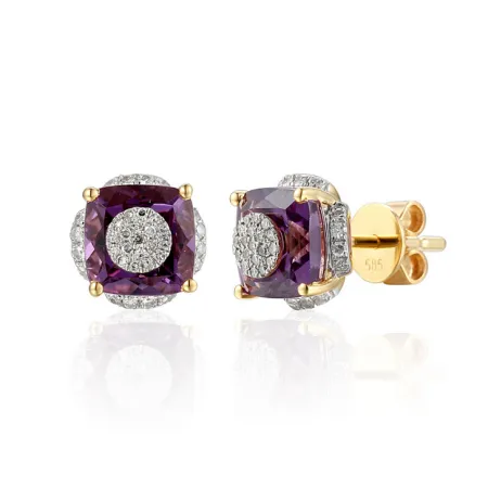 Złote Kolczyki Ametyst Diamenty Próba 585