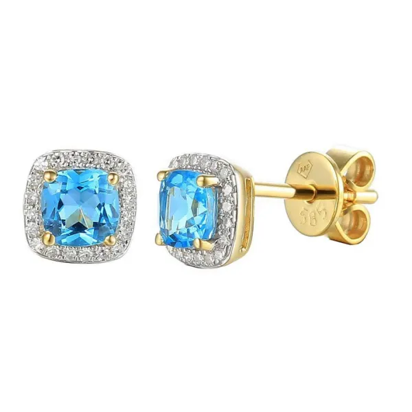 KOLCZYKI NIEBIESKI TOPAZ DIAMENTY ZŁOTO pr 585