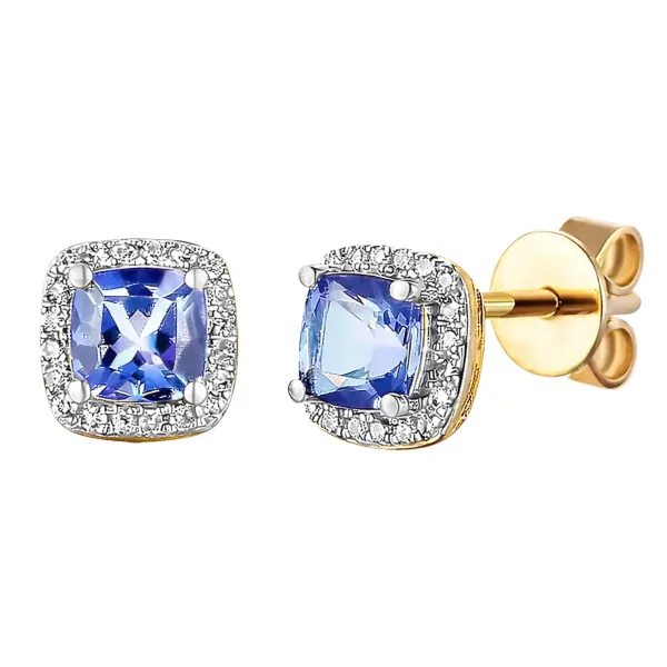 KOLCZYKI TANZANIT DIAMENTY ZŁOTO pr 585