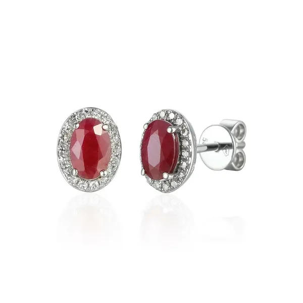 Kolczyki Rubin Diamenty Sztyft Białe Złoto pr 585