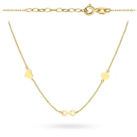 Złoty Naszyjnik 585 Nieskończoność Koniczyna Serce