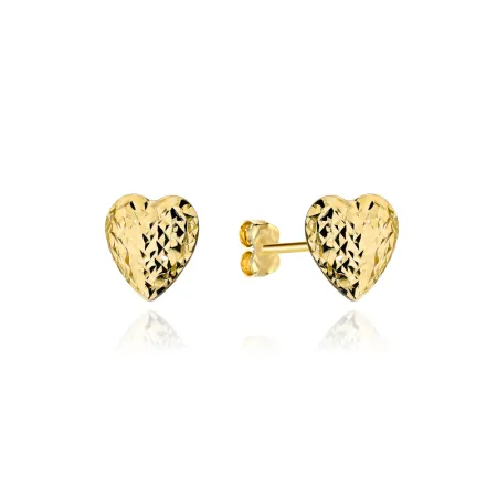 Złote Kolczyki 585 Serduszka Diamentowane 6x6mm