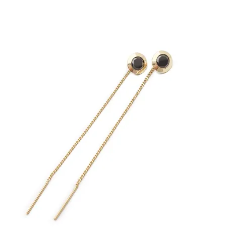 Złote 585 Kolczyki Czarna Cyrkonia Polerowane