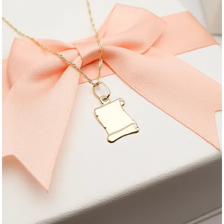 Złota 585 Zawieszka Mały Papirus Grawer na Prezent