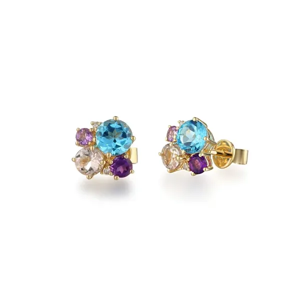 Złote 585 Kolczyki Ametyst Topaz Morganit Diamenty