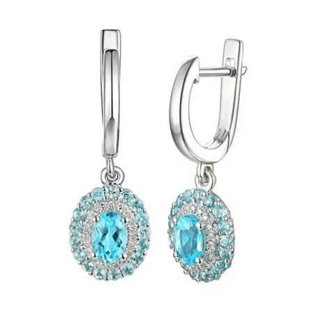 Złote Kolczyki 585 Topaz Diamenty w Białym Złocie