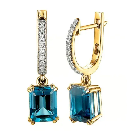 ZŁOTE KOLCZYKI LONDON BLUE TOPAZ DIAMENTY 585