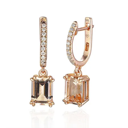 ZŁOTE KOLCZYKI MORGANITY I DIAMENTY pr 585 