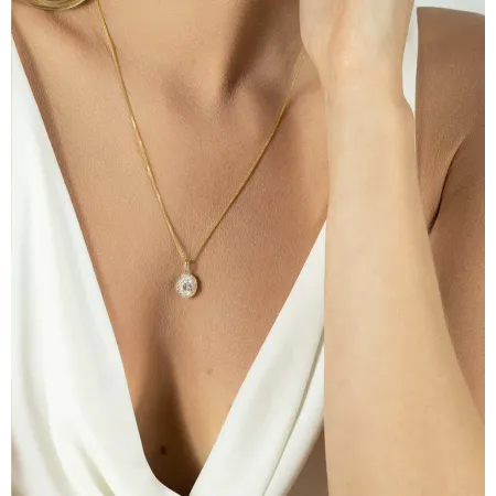 Złota 585 Zawieszka Biały Topaz i Diamenty