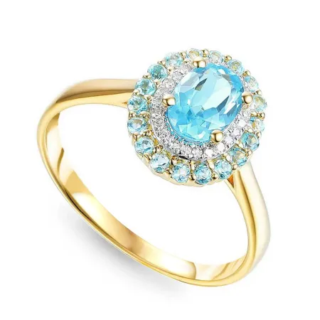 Złoty Pierścionek Topaz Diamenty Próba 585