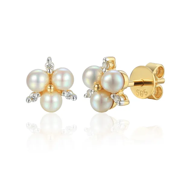 Eleganckie Kolczyki Perły Diamenty 585 Sztyft 
