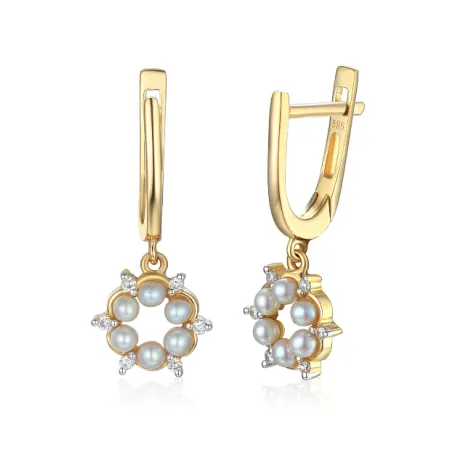 ZŁOTE ELEGANCKIE KOLCZYKI PERŁY DIAMENTY pr 585