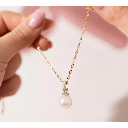 ZŁOTA ZAWIESZKA 585 PERŁA I DIAMENTY PREZENT