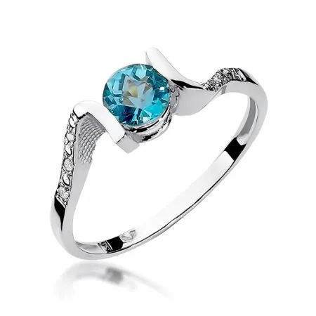 Złoty 585 Pierścionek Zaręczynowy Topaz Diamenty