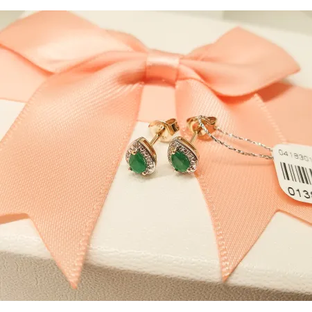 Złote Kolczyki 585 Łezki Szmaragd Diamenty Sztyft