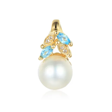 Zawieszka 585 Złota Perła Biały i Niebieski Topaz