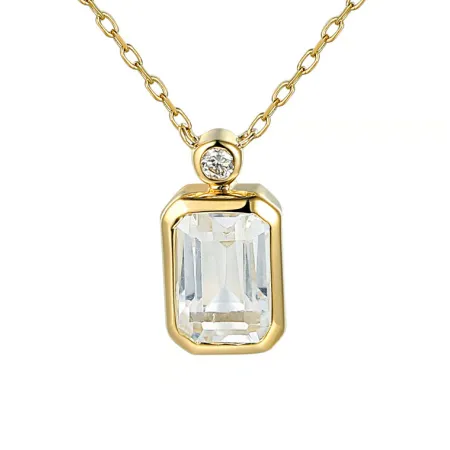 Złoty Naszyjnik Celebrytka Biały Topaz Diament