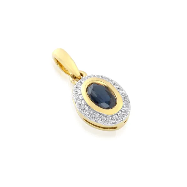 ZŁOTA ZAWIESZKA 585 SZAFIR DIAMENTY PREZENT