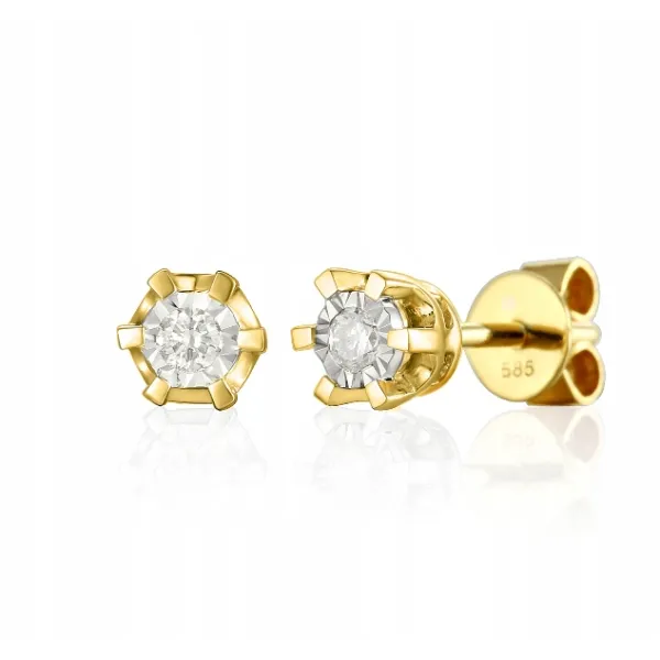 ZŁOTE 585 KOLCZYKI DIAMENTY SZTYFT  PREZENT 0,08ct