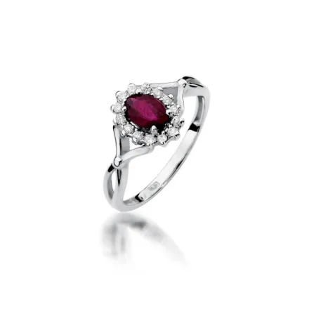 Złoty Pierścionek Rubin 0,60 ct Brylanty 585Grawer